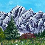 Summer in the mountains. White-lilac mountains. Gouache. by Natalia Ordobaeva