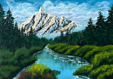 Solar mountains. Mountain landscape. Painting Gouache thumb