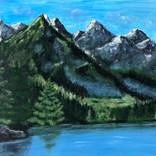 Morning in the mountains. Mountain landscape. Gouache painting by Natalia Ordobaeva