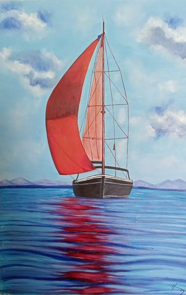 Original Contemporary Sailboat Painting by Shanaz Art Studio