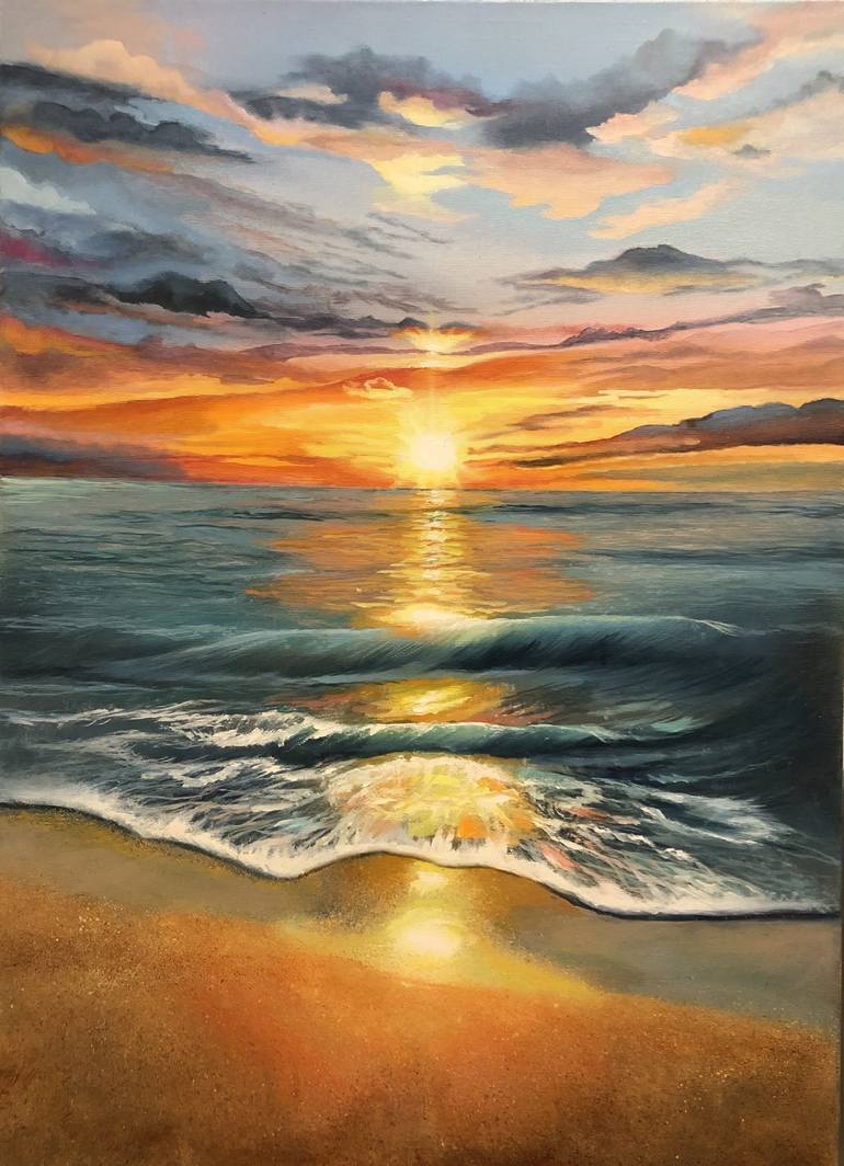 Sunset on Lake Michigan Painting by Maryna Subbotina Saatchi Art