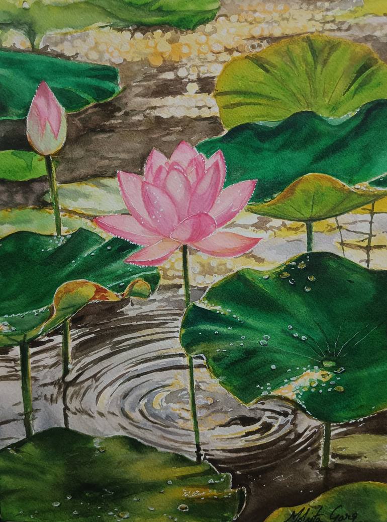Original Floral Painting by Mohita Garg | Realism Art on Paper | Where the water slows