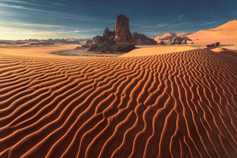 The Sahara Desert in Algeria. Dunes, rocks and sands in abstraction and ...