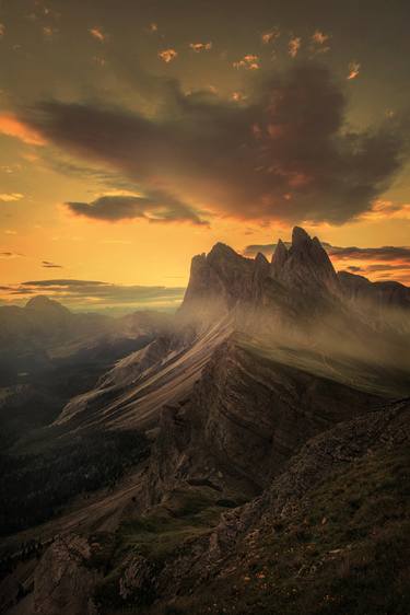 Mountain landscape in the Dolomites in Italy. Sunset, sky. Art, painting, painting - Limited Edition of 3 thumb