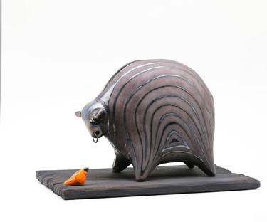 Powerful Unstoppable Bull  Ceramic Sculpture thumb