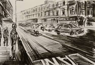 "Waiting for a London Bus".  Original for sale, Prints available. thumb