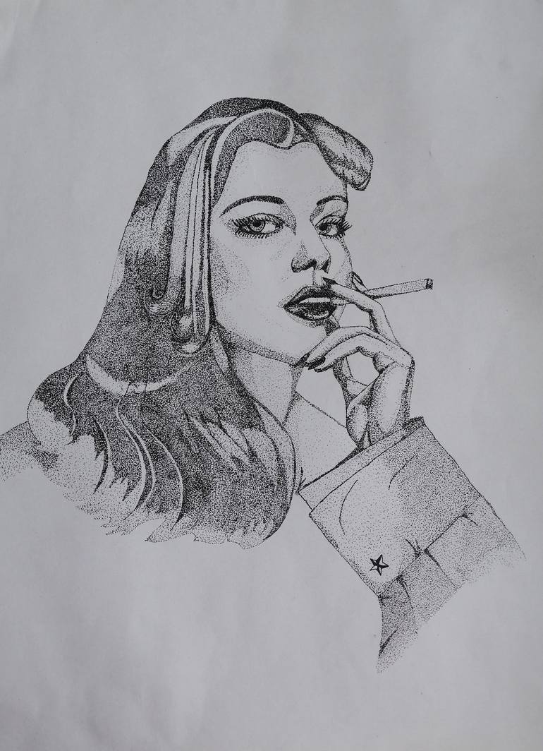 Girl with a cigarette Drawing by Daria Motovilova | Saatchi Art