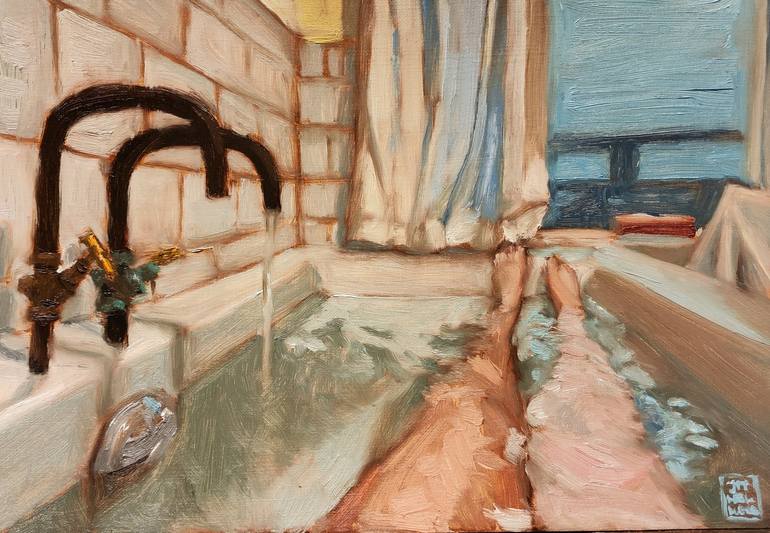 I wish I had a bathtub Painting by Jasmijn Helweg Saatchi Art