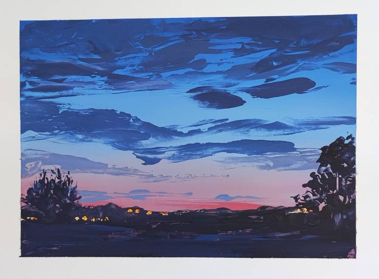 Original Landscape Painting by Malgorzata Gajek | Realism Art on Paper | The series "Between the day and the night" no.6