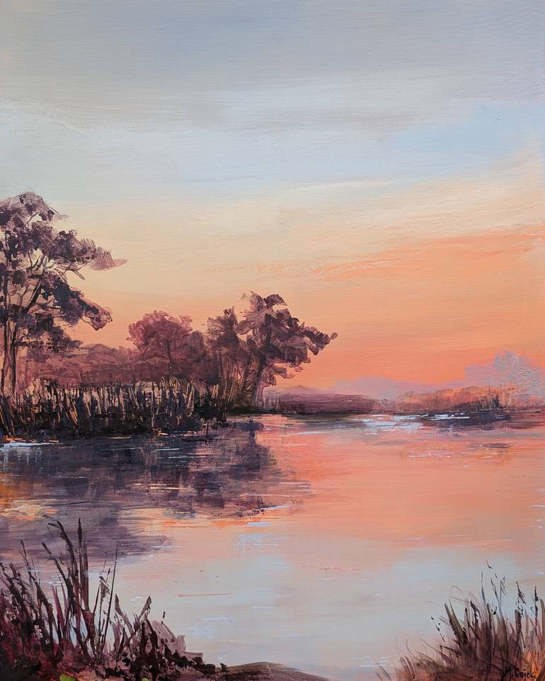 Original Landscape Painting by Malgorzata Gajek | Realism Art on Canvas | The lake from my childhood