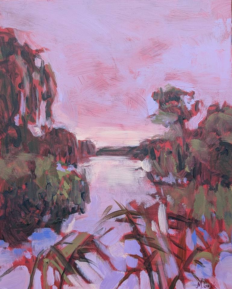 Original Landscape Painting by Malgorzata Gajek | Realism Art on Canvas | The purple lake