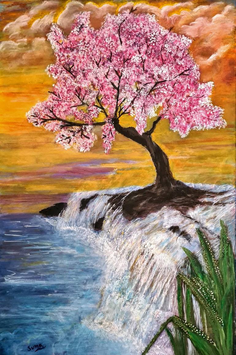 Cherryblossom Tree Painting by Sushama Menon | Saatchi Art
