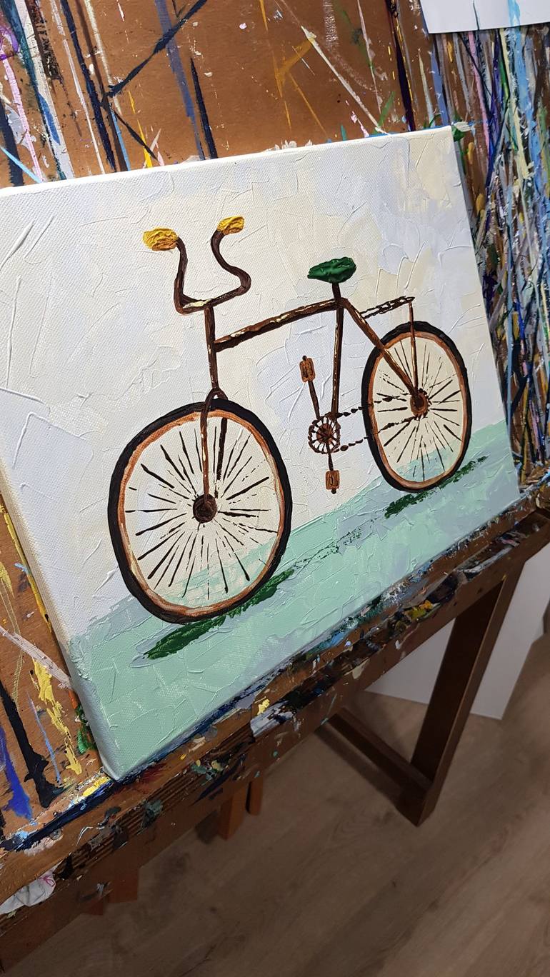 Original Fine Art Bicycle Painting by Mikhail Komarov