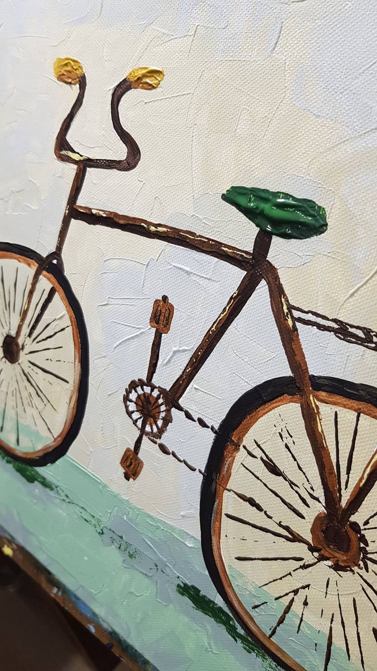 Original Fine Art Bicycle Painting by Mikhail Komarov