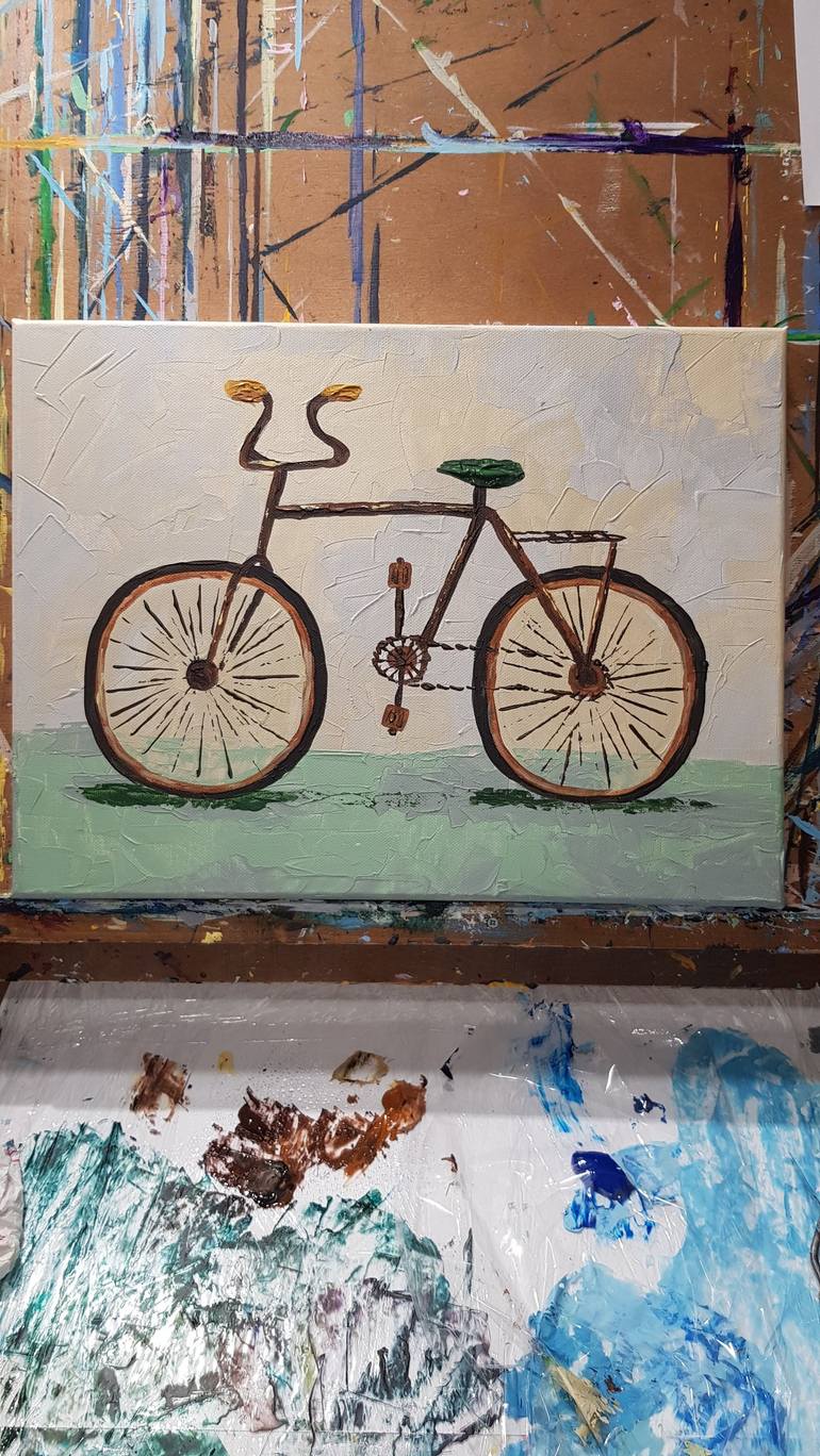 Original Fine Art Bicycle Painting by Mikhail Komarov