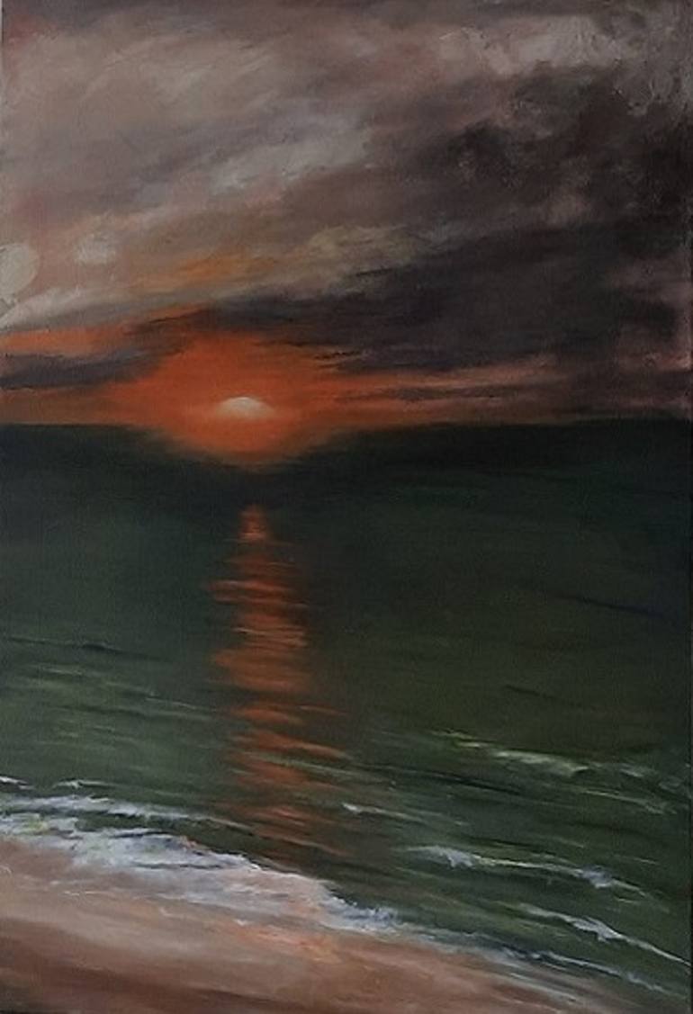Original Sunset Painting by Cassandra Puren | Abstract Expressionism Art on Canvas | Sunset over the ocean