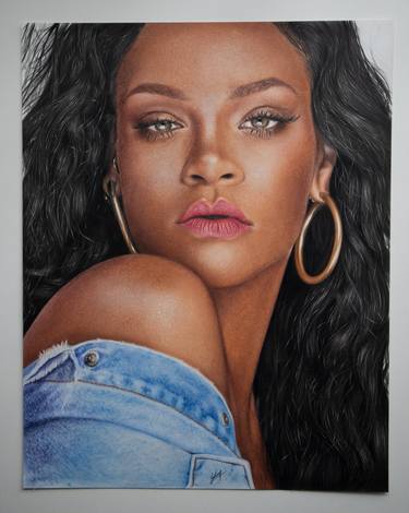 Rihanna - photorealistic colored pencil drawing thumb