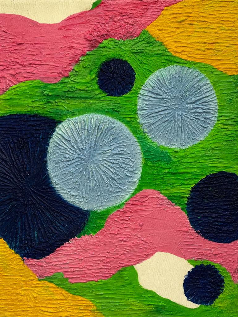 Original Abstract Painting by Yula Kim | Abstract Expressionism Art on Canvas | Blue Flowers on the Green and Pink Dream