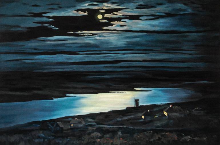 Fishing cutters in the moonlit night Painting