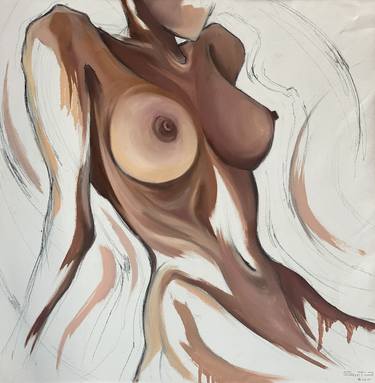 Oil original painting "Sunrise Kate" nude, 60x60cm thumb
