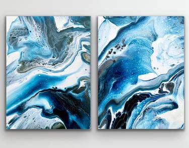 Diptych Secret worlds  series 1&2. Bright blue abstract thumb