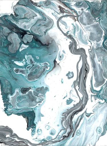 Turquoise gray fluid art. Abstract thumb