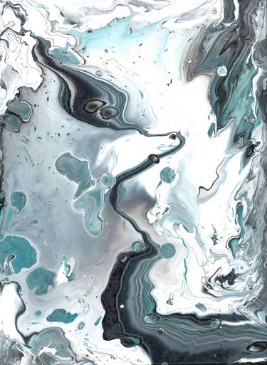 Turquoise gray fluid art 2. Abstract thumb