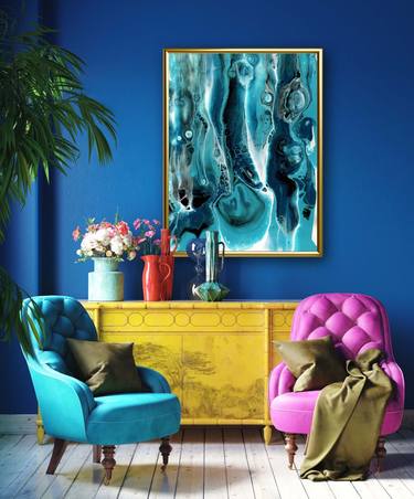 Print 80x60 cm. Deep inside. Turquoise blue abstraction - Limited Edition of 25 thumb