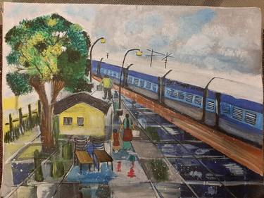railway station scene drawing