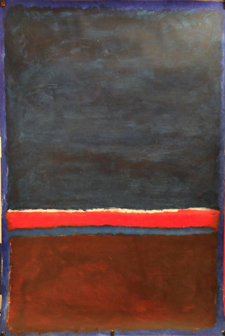 Original Abstract Painting by Kevin Garrett | Abstract Art on Paper | Red white and brown on blue