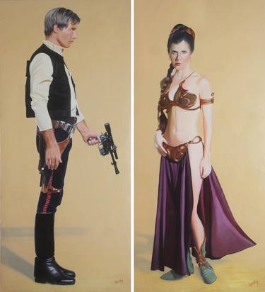 Saatchi Art Artist mr lynchy; Paintings, “Princess Leia in Bikini and Han Solo with blaster” #art