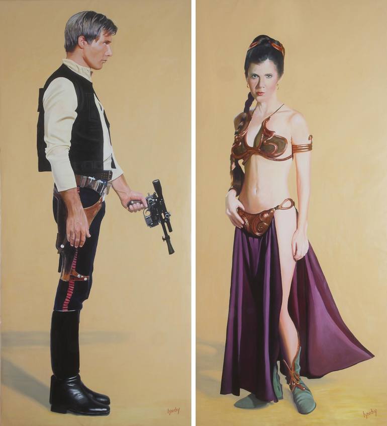 Princess Leia In Bikini And Han Solo With Blaster Painting By Mr Lynchy Saatchi Art