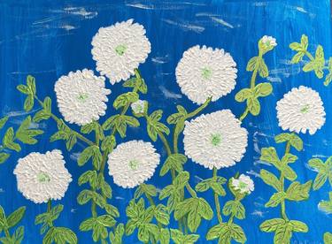 White Chrysanthemums on Blue thumb