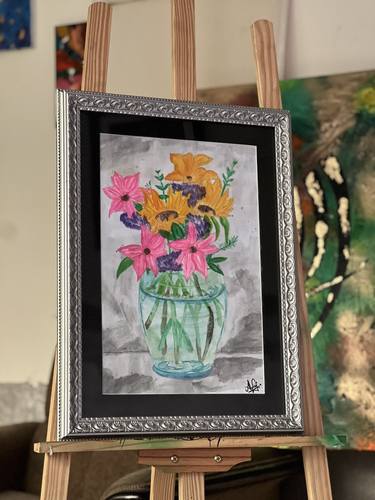Sourire comme des fleurs (flower watercolor vase original art) thumb
