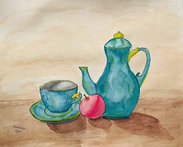 Brewing SereniTEA’ Original artwork by Aqsa Ahmad Khan Watercolor thumb