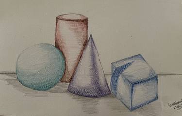 Cube and Cone’ Original Drawing by Aqsa Ahmad Khan thumb