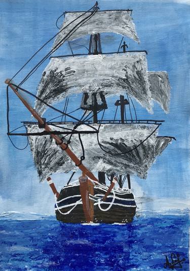 Original Abstract Expressionism Ship Paintings by Aqsa Ahmad Khan