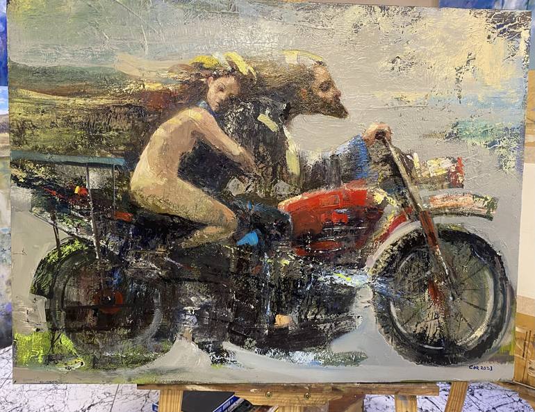 Original Figurative Motorbike Painting by Art and More