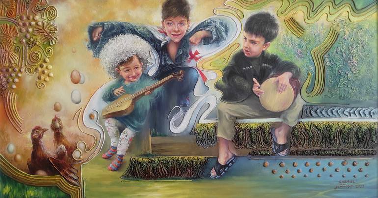 Original Children Painting by Gabriel Velijanashvili | Classicism Art on Canvas | Childhood and the Harmony of the Georgian Spirit