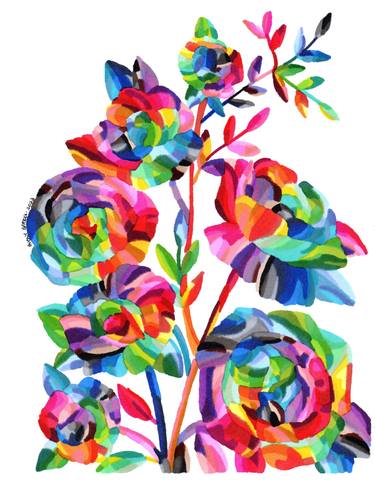 Original Cubism Floral Drawings by Avery Sparks
