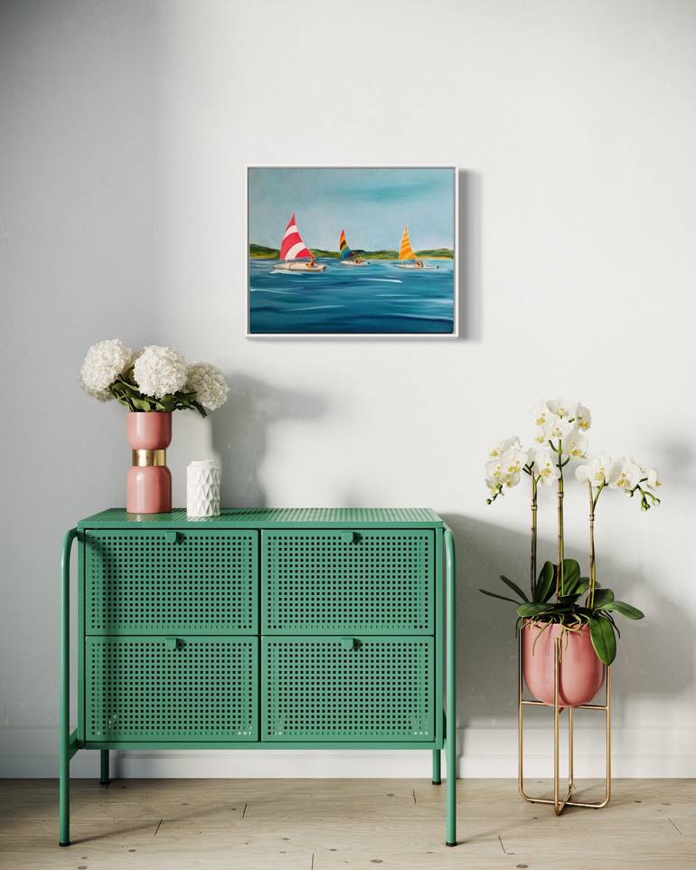 Original Contemporary Boat Painting by Neon Dunes by Lily Keller