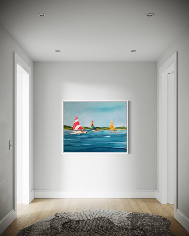 Original Contemporary Boat Painting by Neon Dunes by Lily Keller