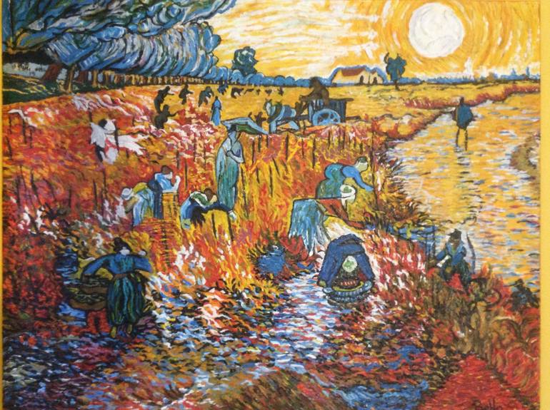 red vineyard inspired by Vincent van Gogh Painting by Behnaz Hofelich | Saatchi Art