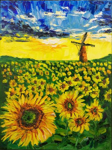 Sunflower field with mill thumb