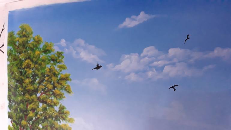 Original Art Deco Landscape Painting by Fatima Art