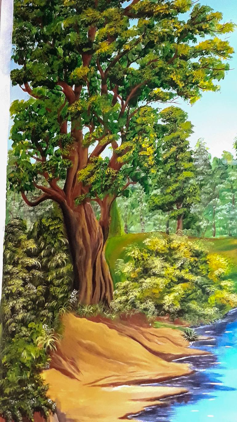 Original Art Deco Landscape Painting by Fatima Art