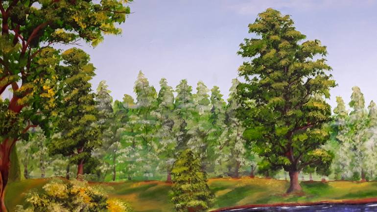 Original Art Deco Landscape Painting by Fatima Art