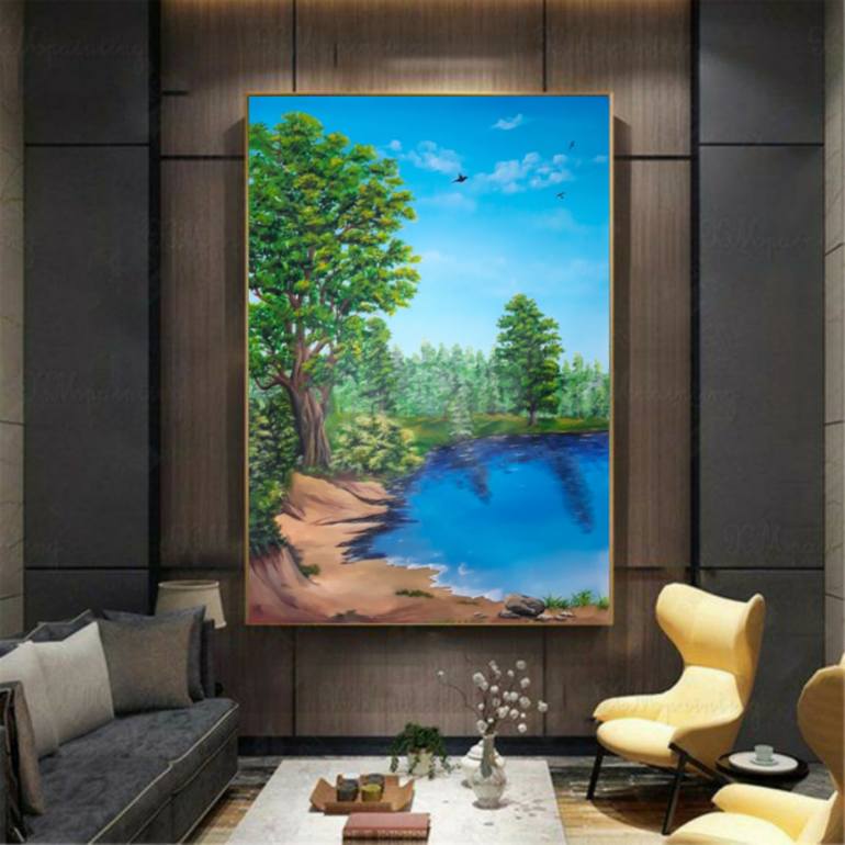 Original Art Deco Landscape Painting by Fatima Art