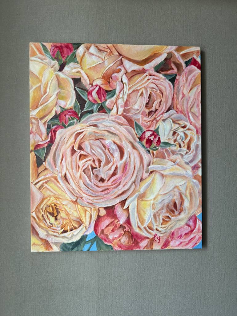Original Art Deco Floral Painting by Lela Karamanishvili
