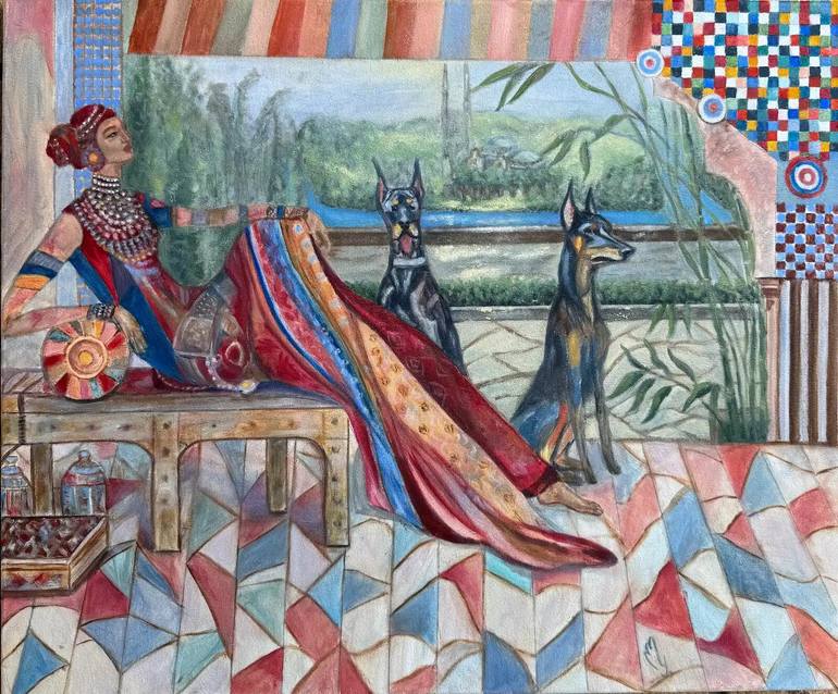 Original Art Deco Landscape Painting by Lela Karamanishvili